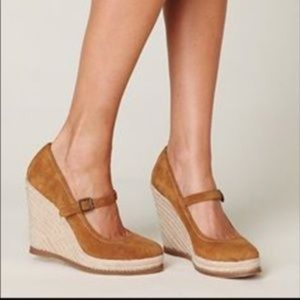 Women's Tan Suede Mary Jane Espadrille Wedge